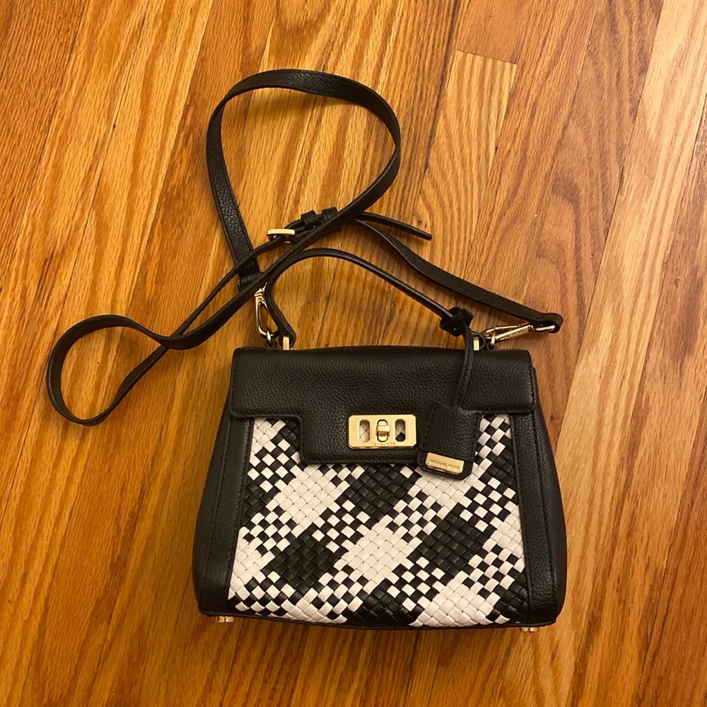 BNWOT Michael Kors Karson Mini Woven Leather Satchel Bag with Crossbody Strap